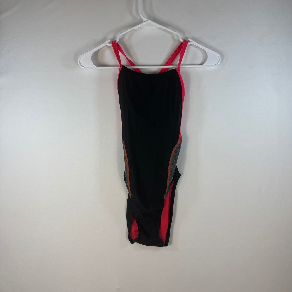 Speedo Womens One Piece Swimsuit Black Pink Grey Training Swim Suit Size 30 NWT